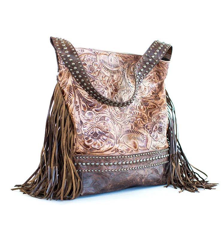 Juan Antonio Tooled Brown Shoulder Bag