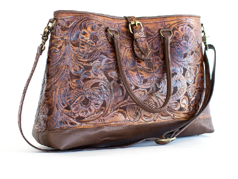 Juan Antonio Tooled Brown Large Shoulder Bag