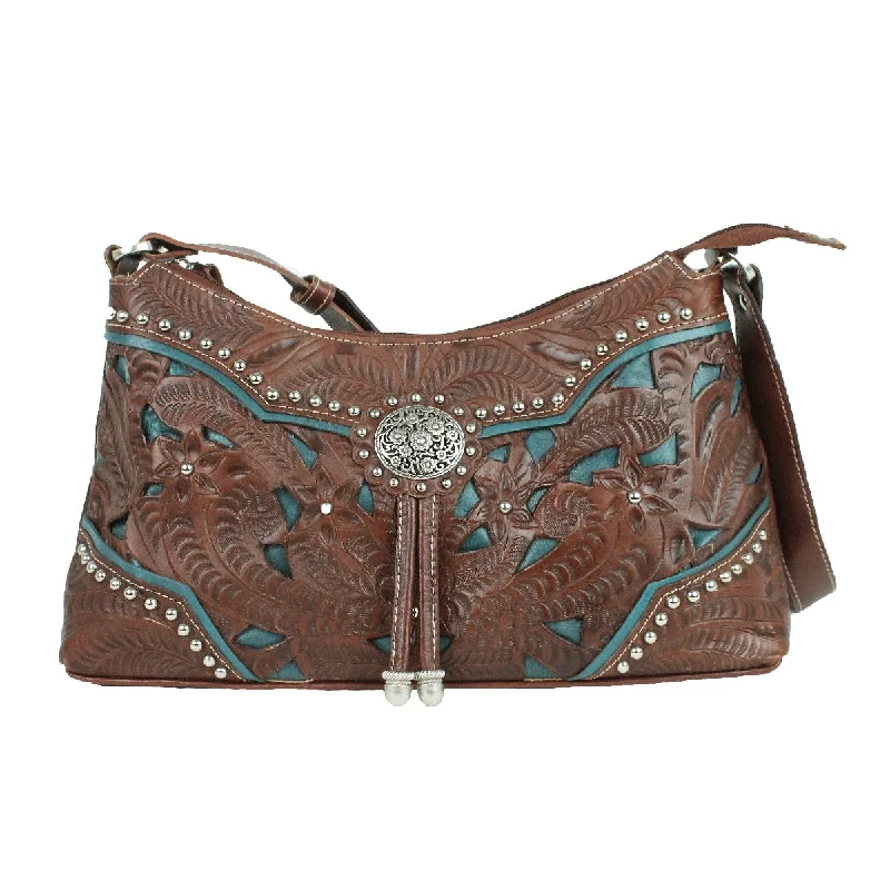 Lady Lace Zip Top Shoulder Bag - Brown 8585