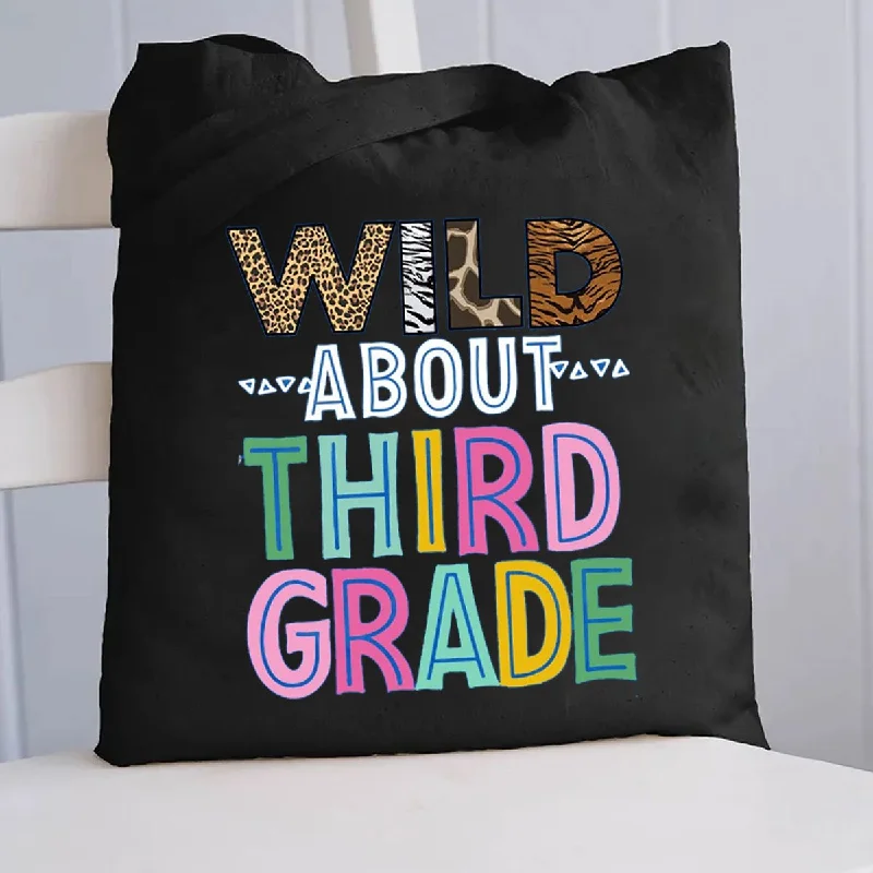 Personalized Wild about Grade Teacher Canva Tote Bag