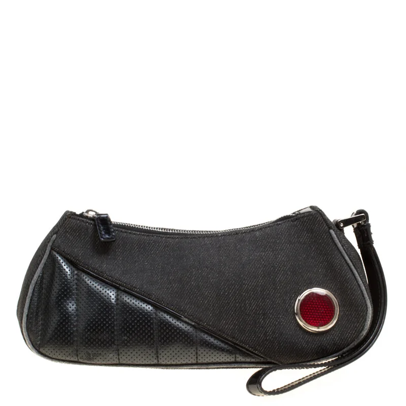 Dior  Denim And Leather Motorcycle Rockabilly Wristlet Clutch