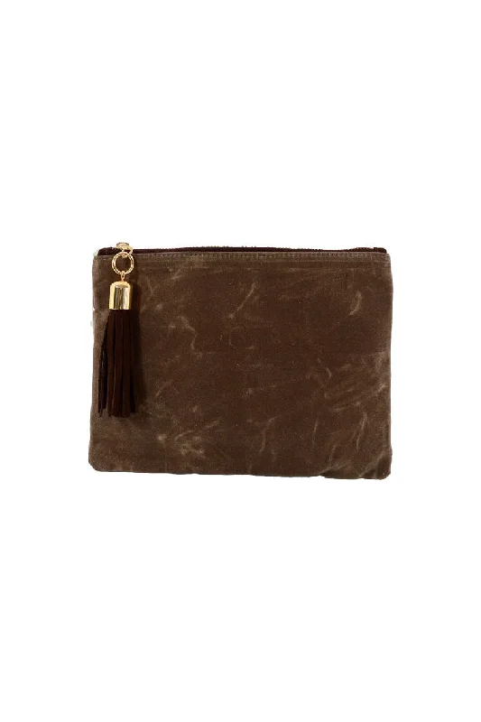 Shaker Brown Waxed Cotton Tassel Clutch