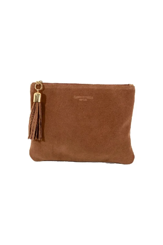 Shaker Camel Suede Tassel Clutch