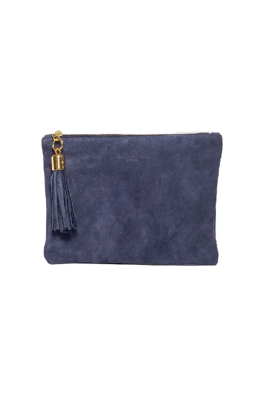 Shaker Navy Suede Tassel Clutch