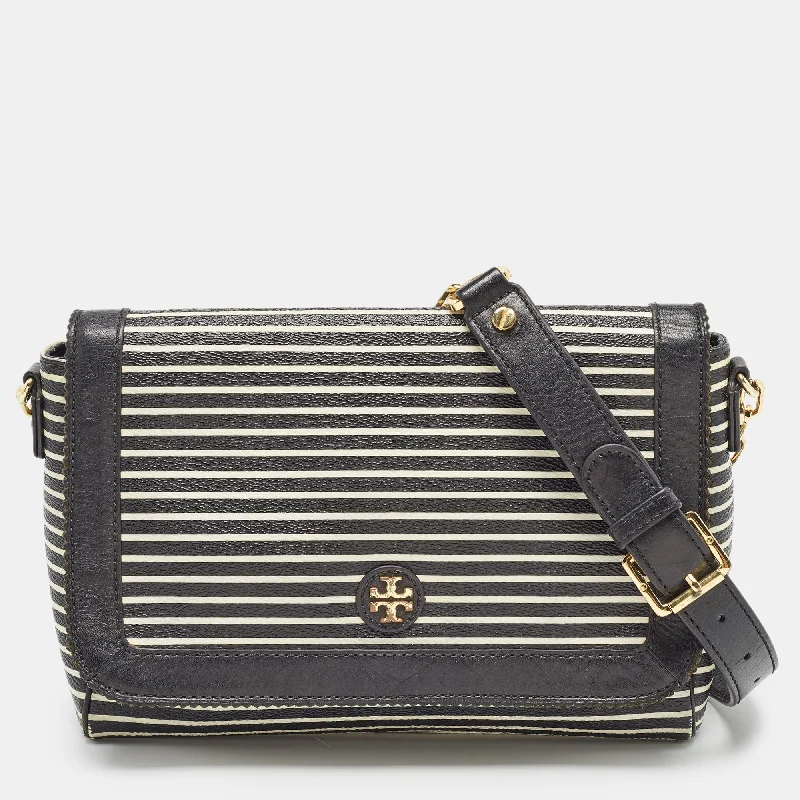 Tory Burch Black/white Stripe Leather Kerrington Crossbody Bag