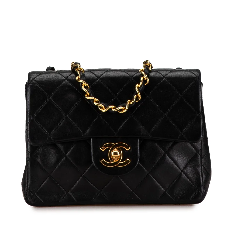 Black Chanel Mini Square Classic Lambskin Single Flap Crossbody Bag