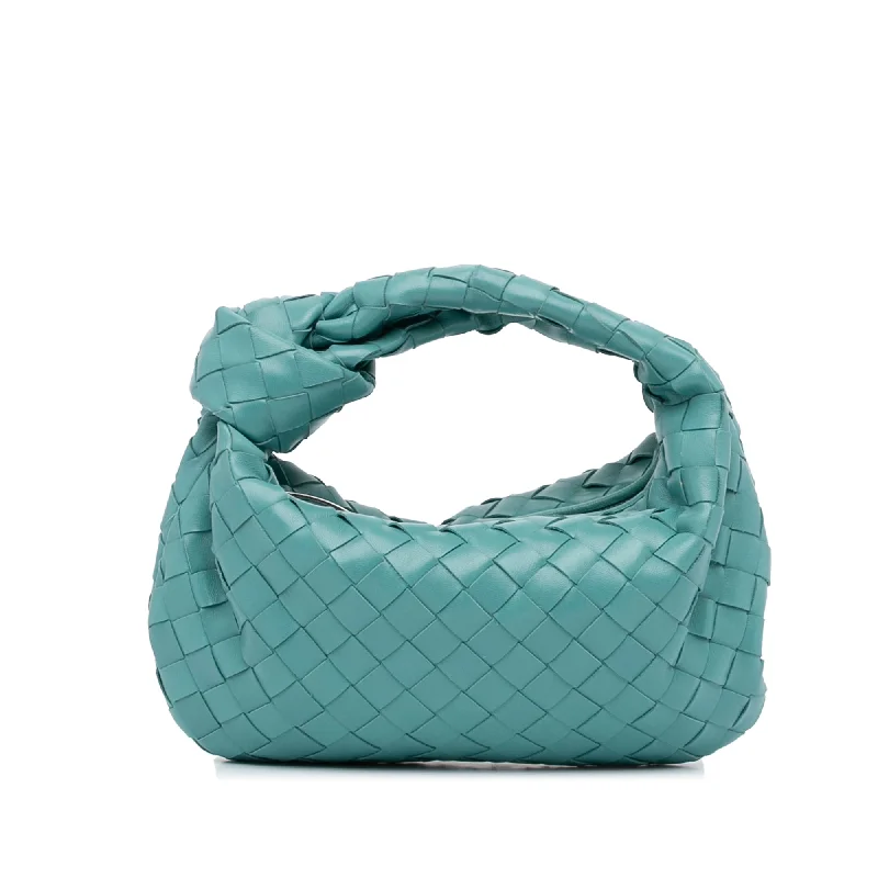 Blue Bottega Veneta Mini Patent Intrecciato Jodie Handbag