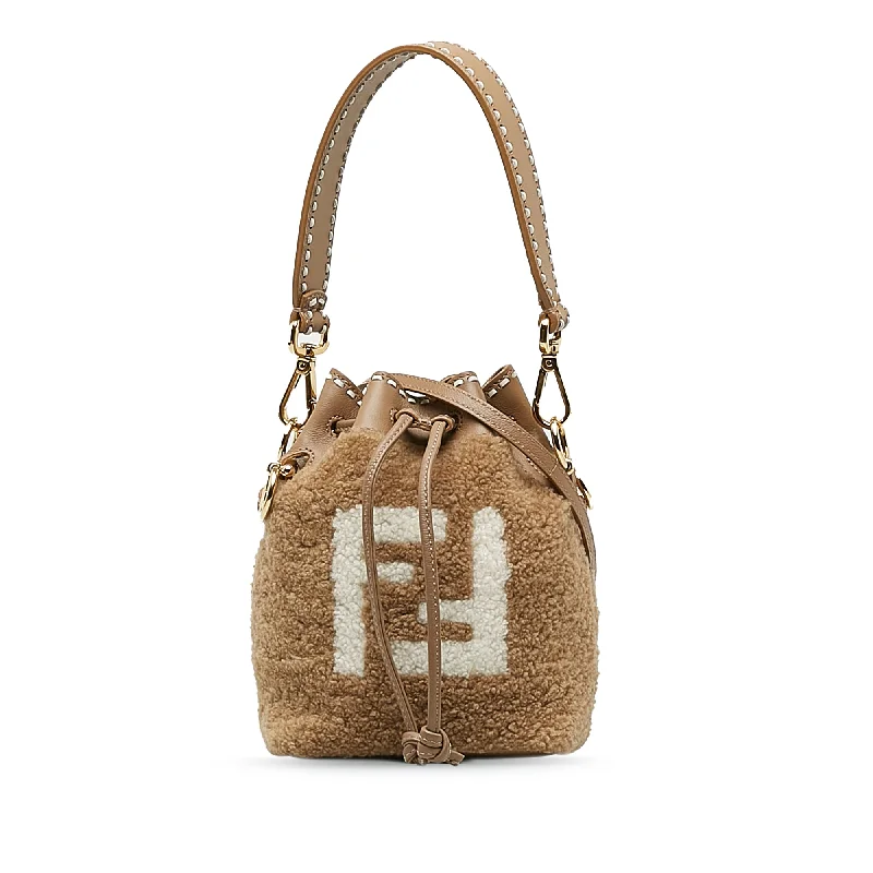 Brown Fendi Shearling Mini Mon Tresor Bucket Bag