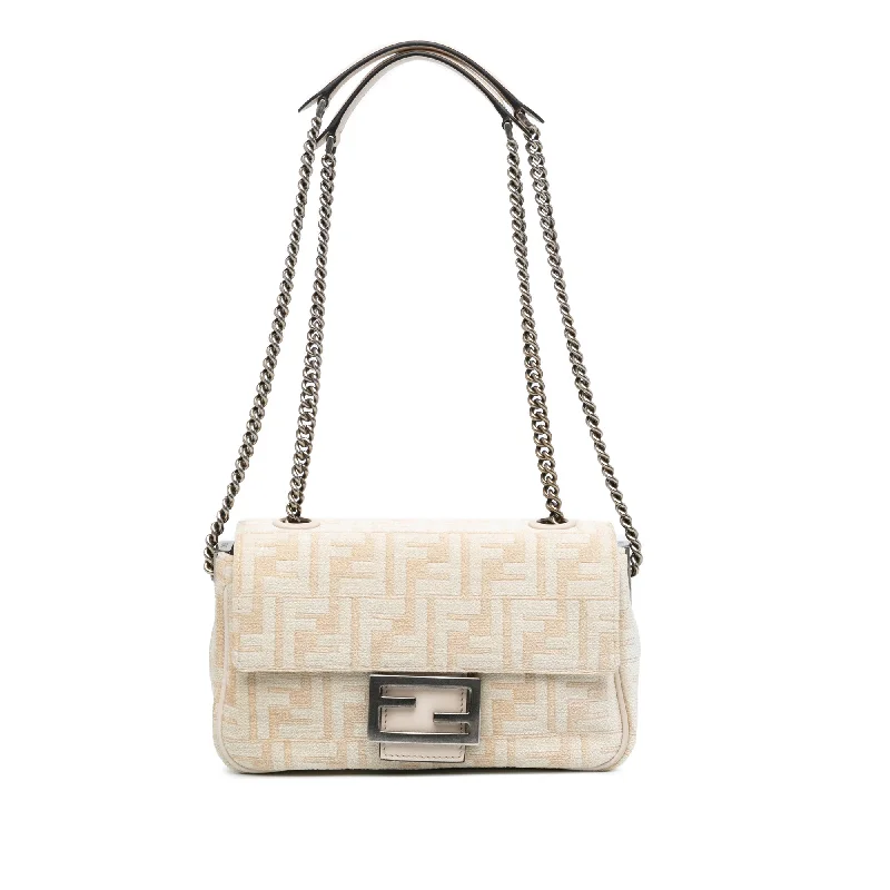 Brown Fendi Zucca Canvas Chain Midi Baguette Shoulder Bag