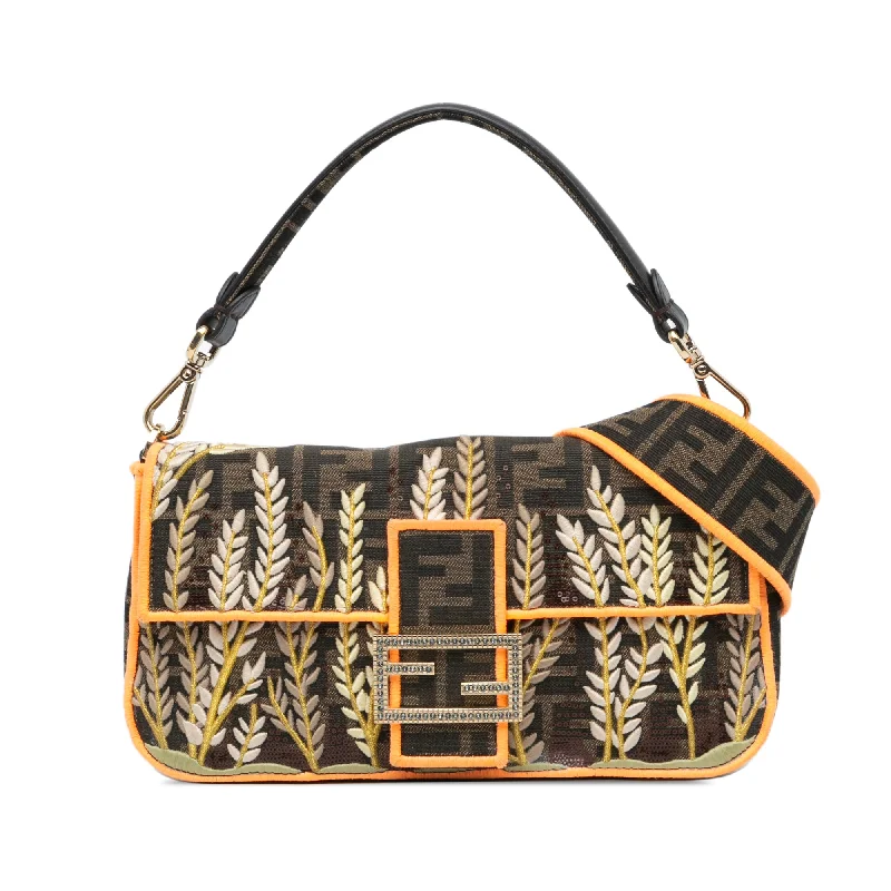 Brown Fendi Zucca Embroidered Canvas Baguette Satchel