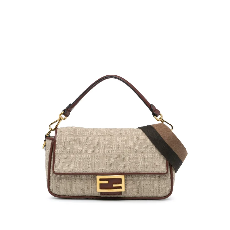 Brown Fendi Zucca Embroidered Canvas Baguette Satchel