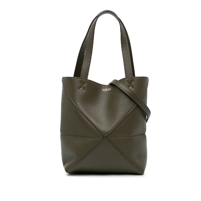 Brown LOEWE Mini Puzzle Fold Tote Satchel