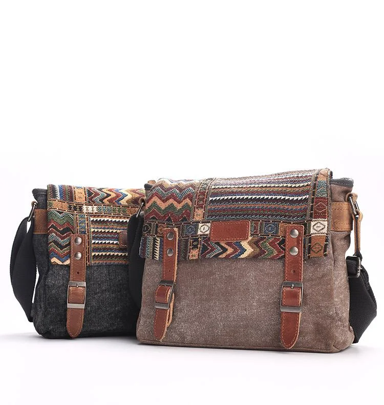 Gray Waxed Canvas Country Style Mens 11'' Side Bag Courier Bag Shoulder Bag Small Messenger Bag for Men