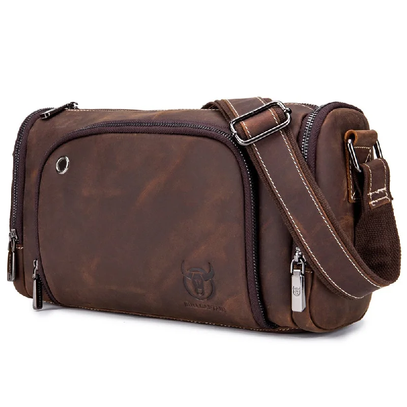 BULLCAPTAIN Leather Men Shoulder Crossbody Bag Outdoor Messenger Bag