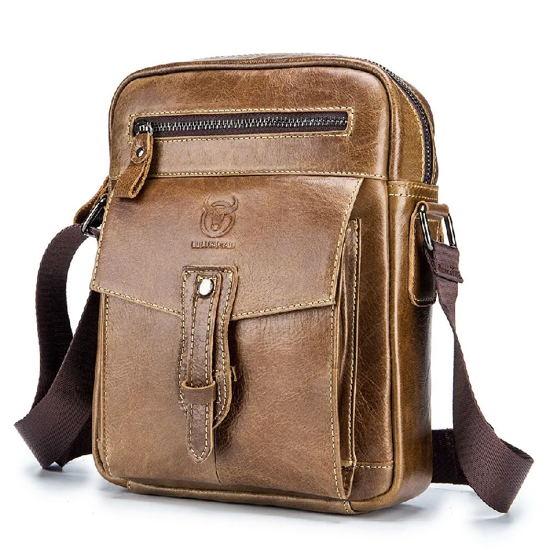 BULLCAPTAIN Vintage Leather Small Messenger Bag Business Travel Men Shoulder Crossbody Bag