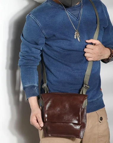 Casual Black Leather Mens Vertical Side Bag Messenger Bag Cool Brown Postman Bag Courier Bag for Men