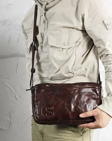 Casual Black Leather Mens Cool Side Bag Messenger Bag Coffee Postman Courier Bag for Men