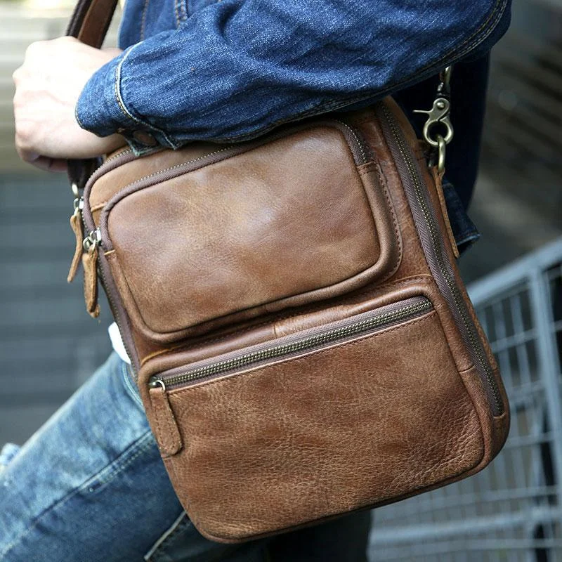 Cool Leather Mens Small Handbags Messenger Bags Shoulder Bag for men