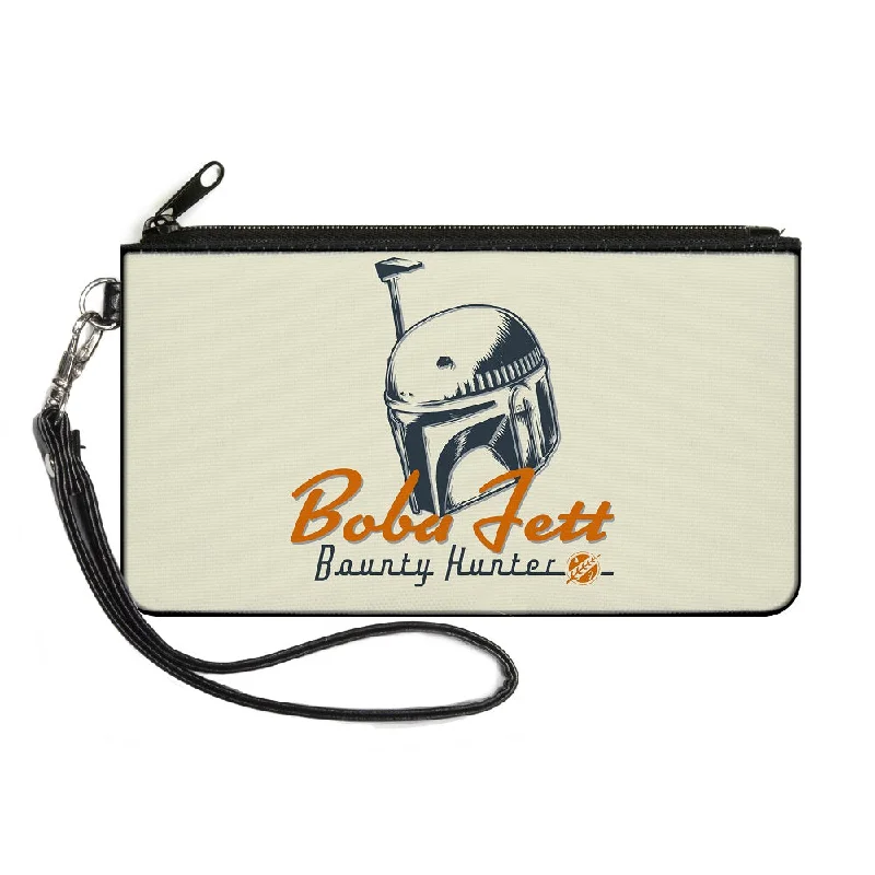 Canvas Zipper Wallet - LARGE - Star Wars The Book of Boba Fett BOUNTY HUNTER Helmet Ivory Black Orange