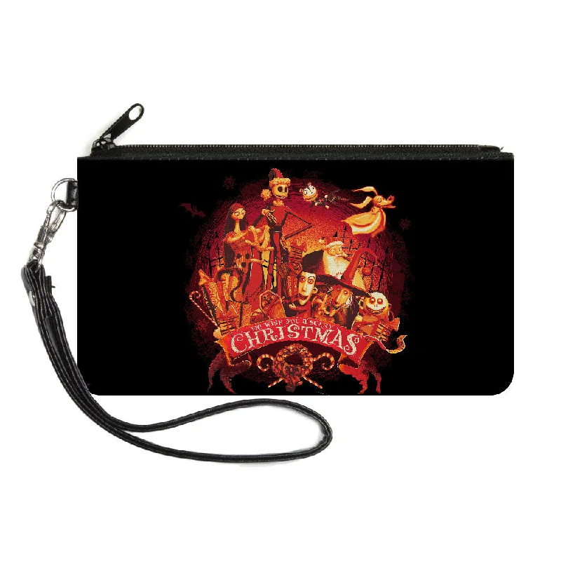 Canvas Zipper Wallet - SMALL - The Nightmare Before Christmas WE WISH YOU A SCARY CHRISTMAS Group Pose Black Oranges