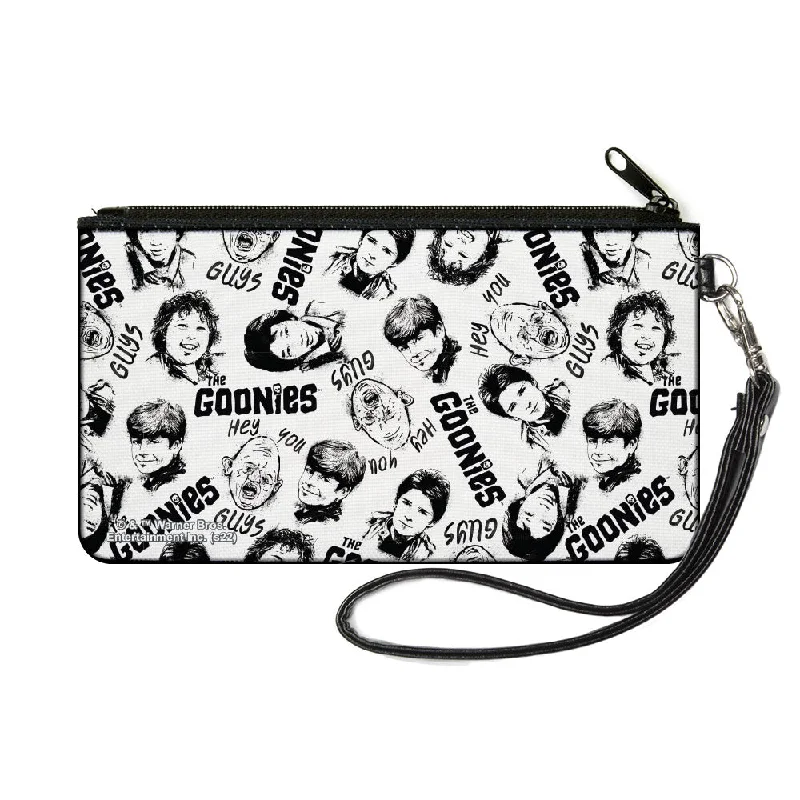 Canvas Zipper Wallet - SMALL - THE GOONIES Character Face Sketch Collage White/Black