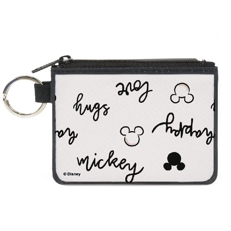 Canvas Zipper Wallet - MINI X-SMALL - Mickey and Minnie Mouse Icons and Script Doodles White/Black