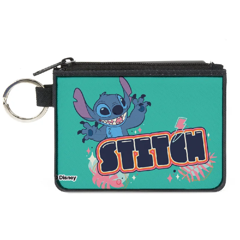 Canvas Zipper Wallet - MINI X-SMALL - Lilo & Stitch Stitch Claws Out Pose and Title Aqua Blue