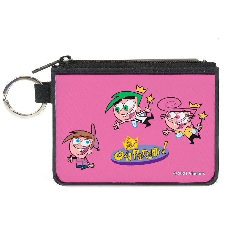 Canvas Zipper Wallet - MINI X-SMALL - THE FAIRLY ODDPARENTS Timmy with Cosmo and Wanda Group Pose Pink