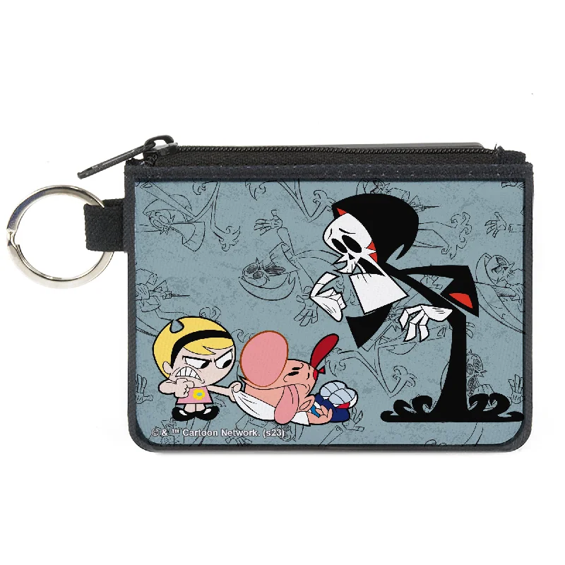 Canvas Zipper Wallet - MINI X-SMALL - The Grim Adventures of Billy & Mandy Group Pose and Grim Sketches Gray