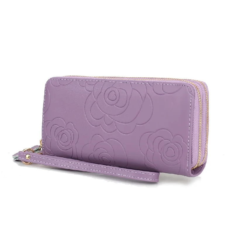 Ellie Genuine Leather Flower-Embossed Women’s Wristlet Wallet by Mia K.