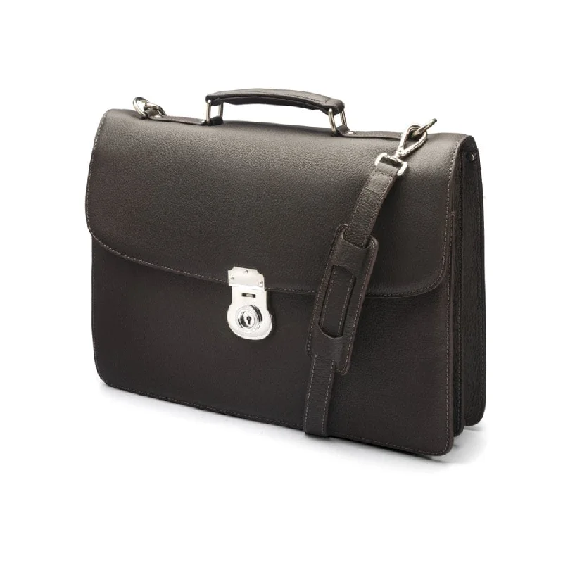 Pebbble Grain Harvard Leather Briefcase - Brown