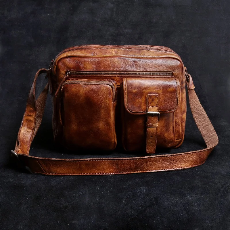 Genuine Leather Mens Cool Messenger Bag Chest Bag Bike Bag Cycling Bag for men