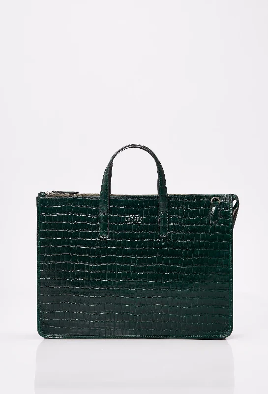 Green Croco Leather Slim Briefcase