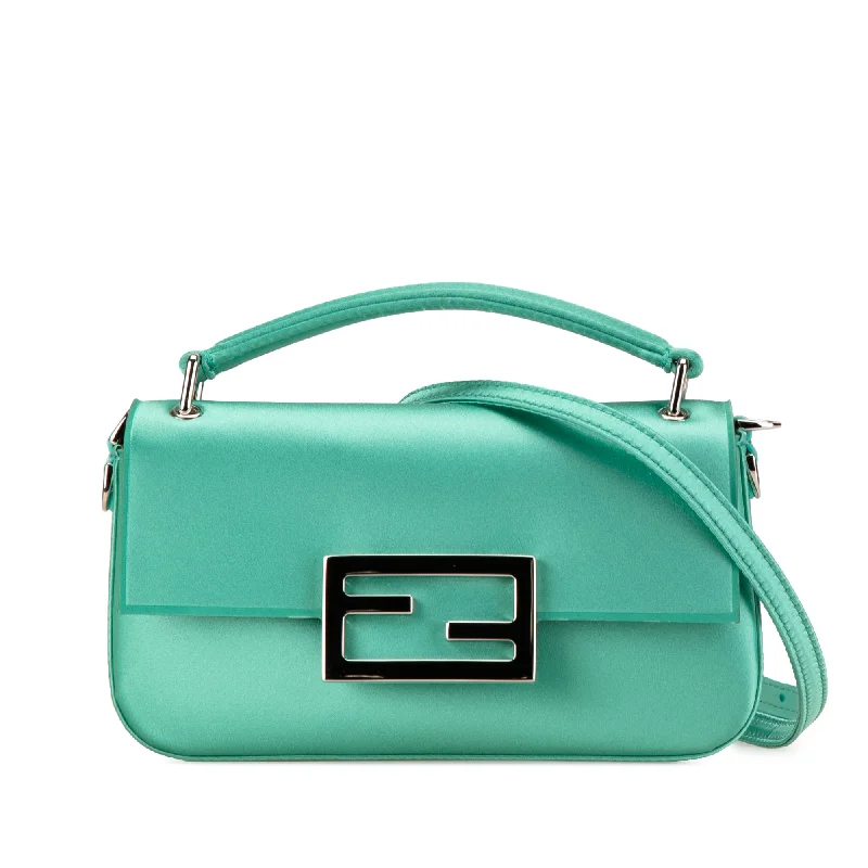 Green Fendi Silk Baguette Phone Pouch Satchel