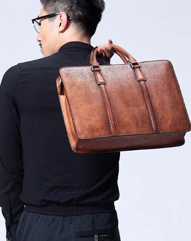 Vintage Leather mens Briefcase Handbag Shoulder Bag Business Bag for Men