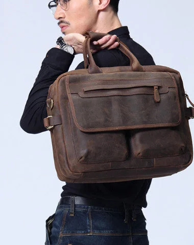 Leather vintage mens Briefcase Shoulder Bag Laptop Bag Handbag