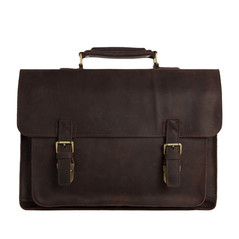 Vintage Dark Espresso Leather Briefcase for Men, Leather Messenger Bags