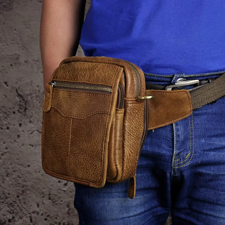 Leather Belt Pouch Mens Waist Bag Shoulder Bag for Men