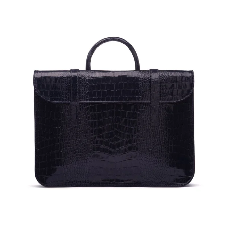 Luxury Leather Music Bag - Navy Croc