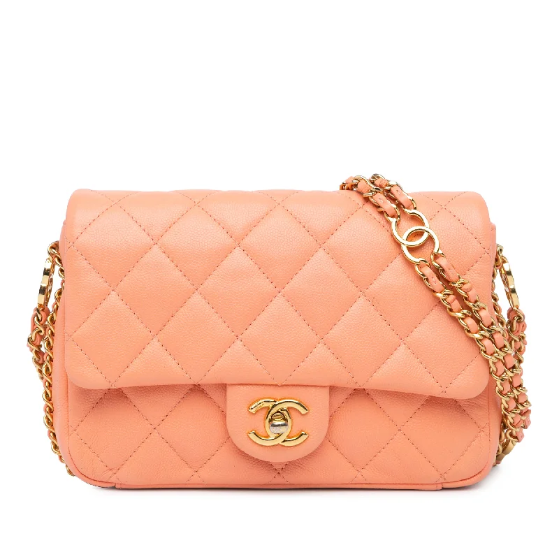 Orange Chanel Mini Quilted Caviar CC You Flap Crossbody Bag