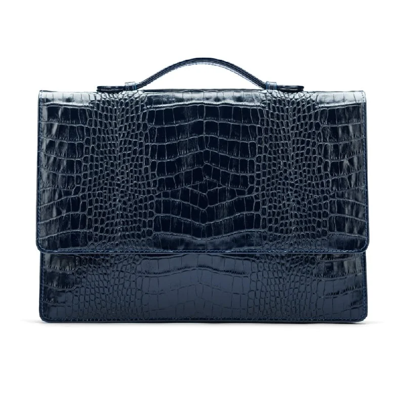 Oxford Leather Briefcase - Navy Croc