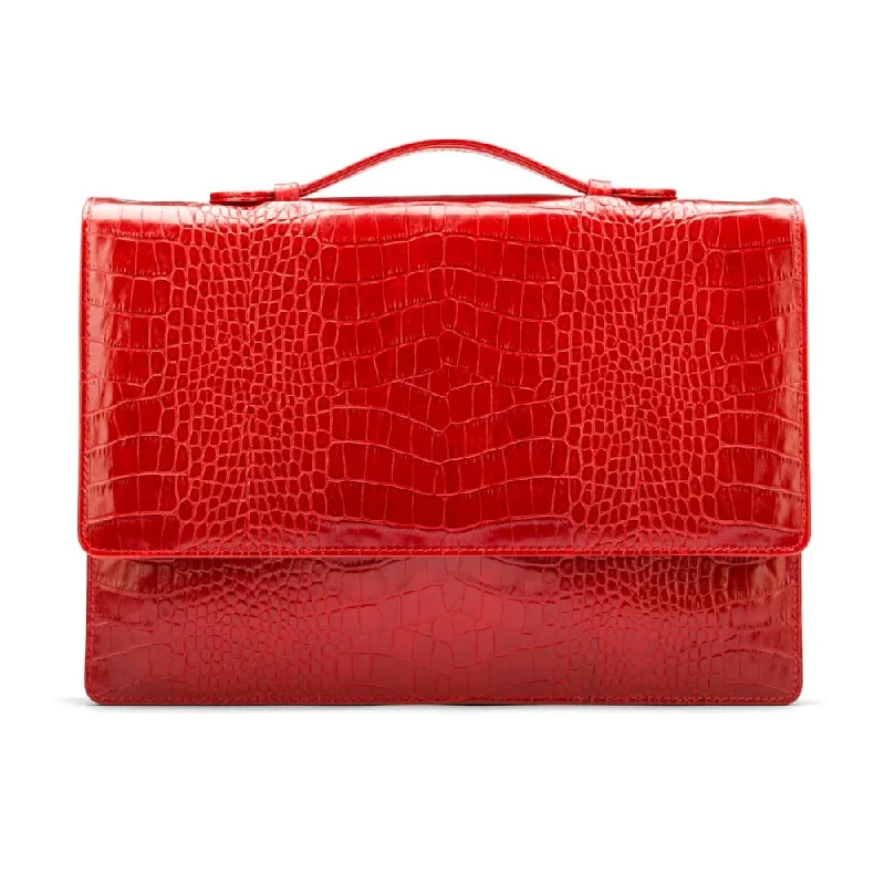 Oxford Leather Briefcase - Red Croc