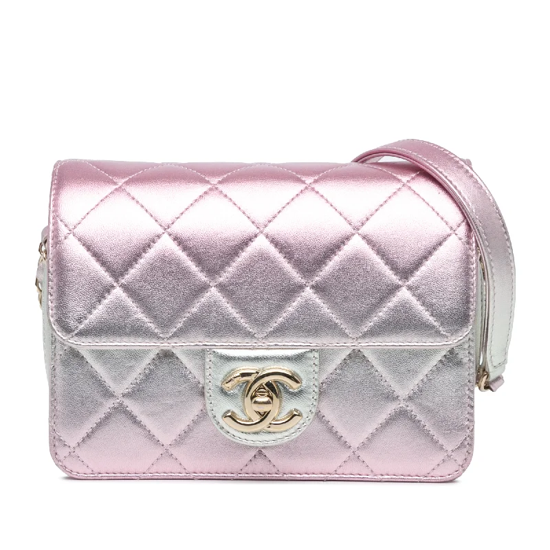 Pink Chanel Mini Metallic Lambskin Like a Wallet Flap Bag