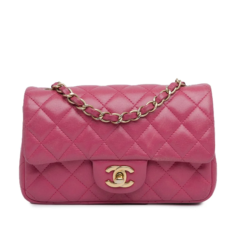 Pink Chanel Mini Rectangular Classic Lambskin Single Flap Crossbody Bag