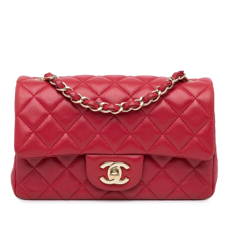 Pink Chanel Mini Rectangular Classic Lambskin Single Flap Crossbody Bag