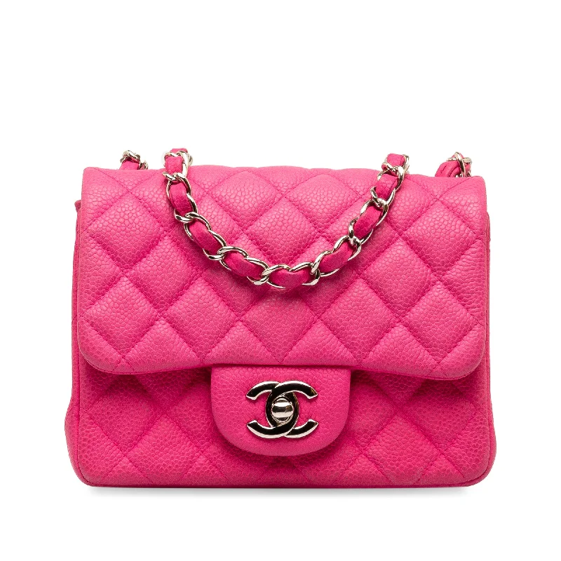 Pink Chanel Mini Square Classic Caviar Single Flap Shoulder Bag