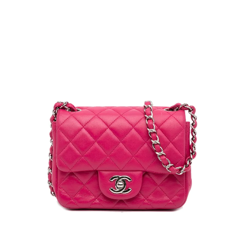 Pink Chanel Mini Square Classic Lambskin Flap Crossbody Bag