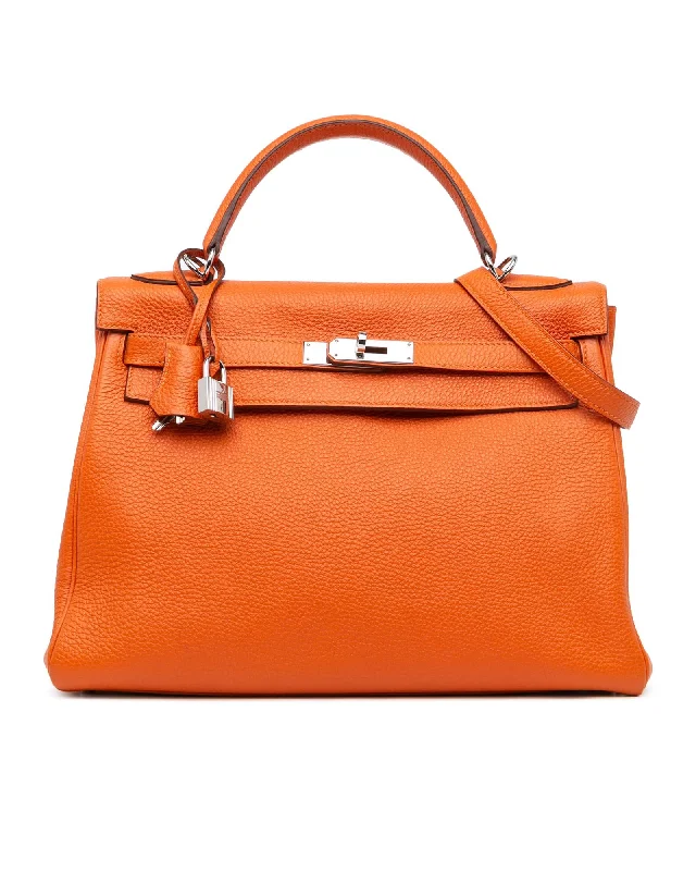 Clemence Leather Kelly Retourne with Detachable Shoulder Strap and Twist Lock Closure