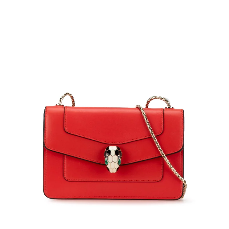 Red Bvlgari Mini Calfskin Serpenti Forever Clutch with Chain Crossbody Bag