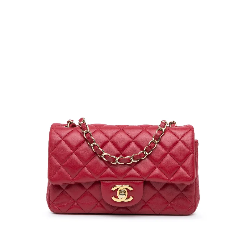 Red Chanel Mini Rectangular Classic Lambskin Single Flap Crossbody Bag